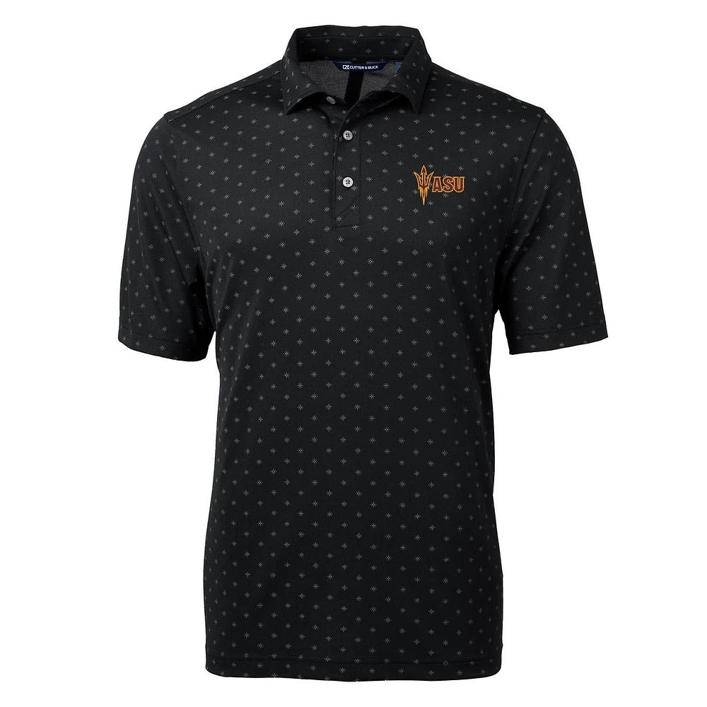 Men's Cutter & Buck Black Arizona State Sun Devils Virtue Eco Pique Tile Print Polo