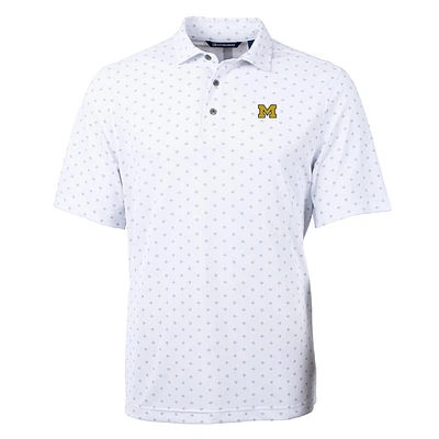 Men's Cutter & Buck White Michigan Wolverines Virtue Eco Pique Tile Print Polo