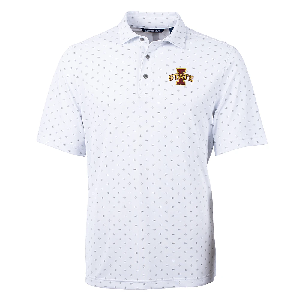 Men's Cutter & Buck White Iowa State Cyclones Virtue Eco Pique Tile Print Polo