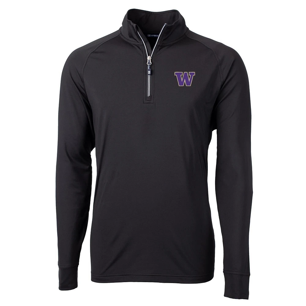 Men's Cutter & Buck Black Washington Huskies Big Tall Adapt Eco Knit Quarter-Zip Pullover Jacket