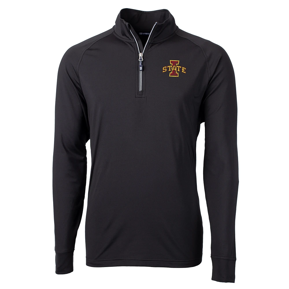Men's Cutter & Buck Black Iowa State Cyclones Big Tall Adapt Eco Knit Quarter-Zip Pullover Jacket