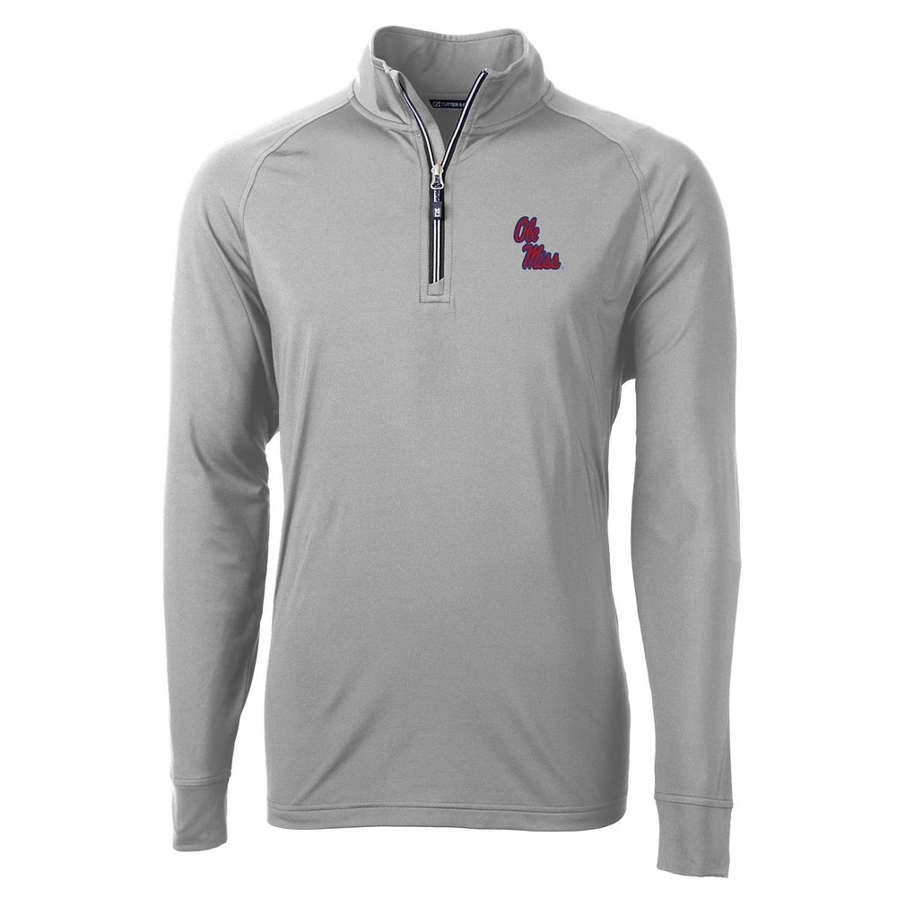 Men's Cutter & Buck Gray Ole Miss Rebels Big & Tall Adapt Eco Knit Quarter-Zip Pullover Jacket