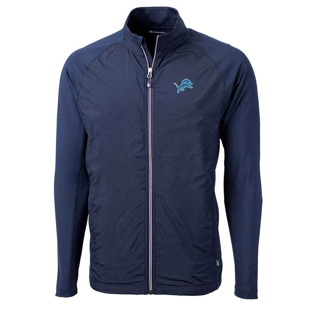 Men's Cutter & Buck Navy Detroit Lions Adapt Eco Knit Full-Zip Jacket