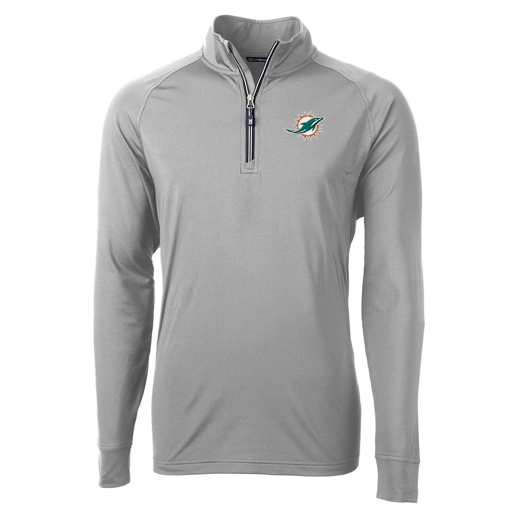 Men's Cutter & Buck Gray Miami Dolphins Adapt Eco Knit Quarter-Zip Pullover Jacket