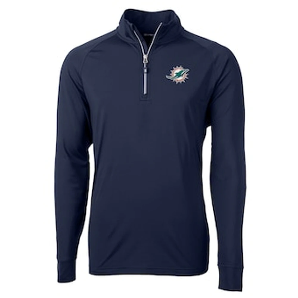 Men's Cutter & Buck Navy Miami Dolphins Adapt Eco Knit Quarter-Zip Pullover Jacket