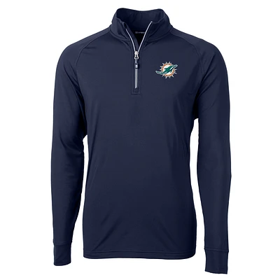 Men's Cutter & Buck Navy Miami Dolphins Adapt Eco Knit Quarter-Zip Pullover Jacket