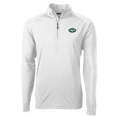 Men's Cutter & Buck White New York Jets Adapt Eco Knit Quarter-Zip Pullover Jacket