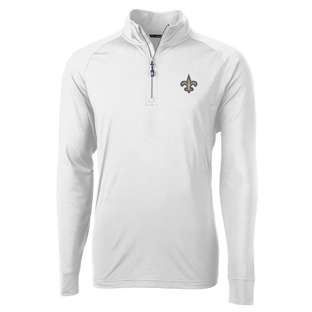 Men's Cutter & Buck White New Orleans Saints Adapt Eco Knit Quarter-Zip Pullover Jacket