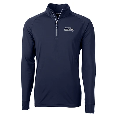 Men's Cutter & Buck College Navy Seattle Seahawks Adapt Eco Knit Quarter-Zip Pullover Jacket