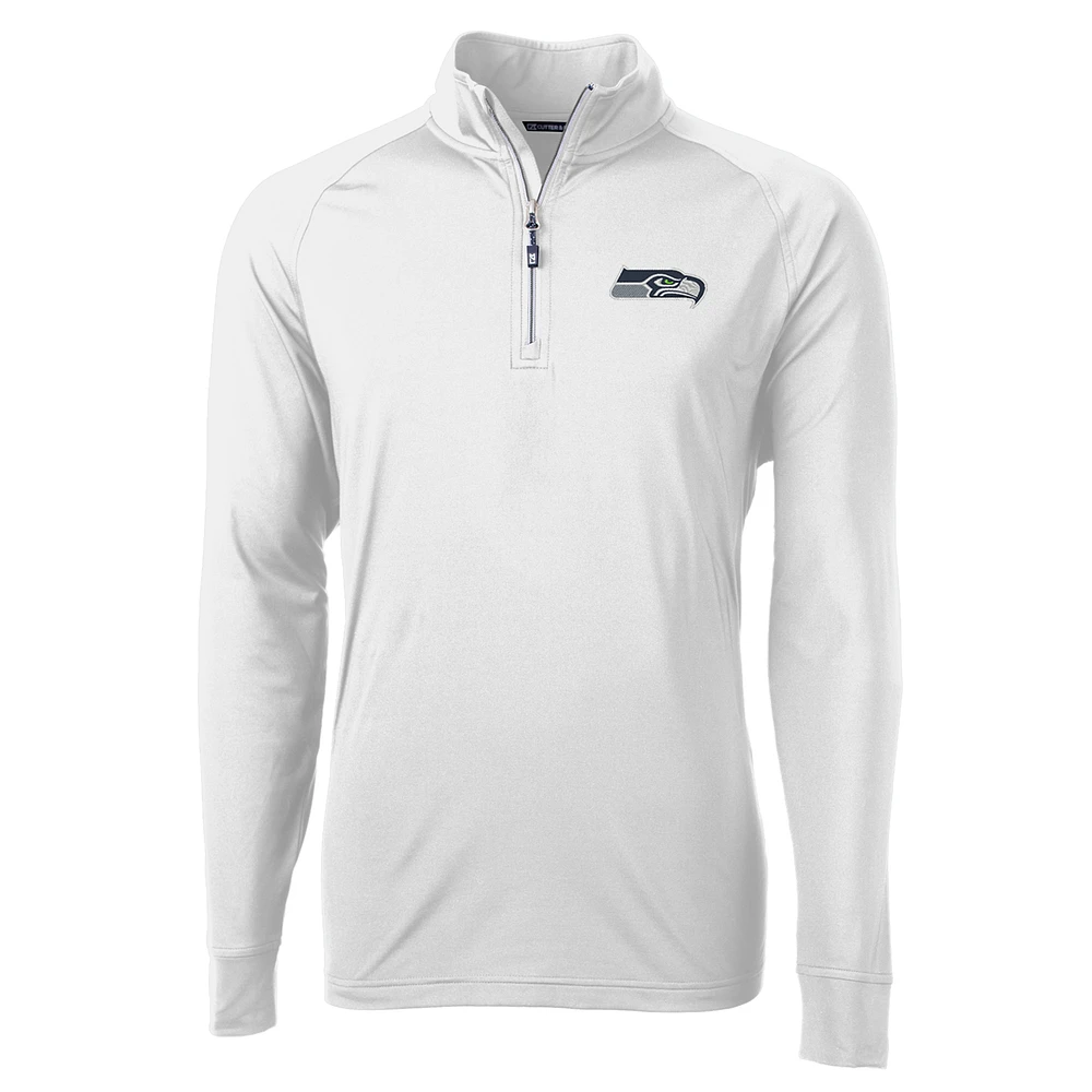 Men's Cutter & Buck White Seattle Seahawks Adapt Eco Knit Quarter-Zip Pullover Jacket