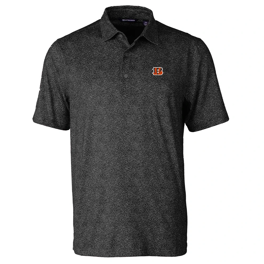 Men's Cutter & Buck Black Cincinnati Bengals Pike Constellation Print Stretch Polo