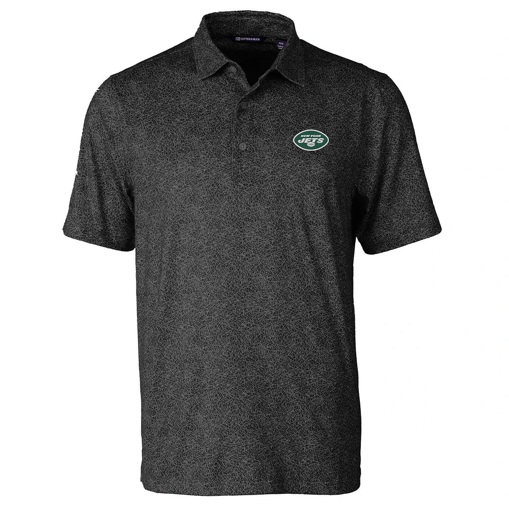 Men's Cutter & Buck Black New York Jets Pike Constellation Print Stretch Polo