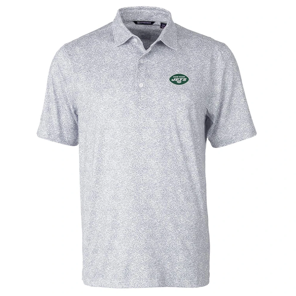 Men's Cutter & Buck Gray New York Jets Pike Constellation Print Stretch Polo