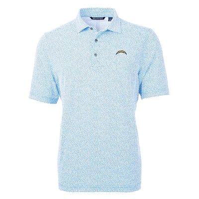 Men's Cutter & Buck Light Blue Los Angeles Chargers Virtue Eco Pique Botanical Print Polo