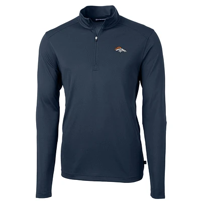 Men's Cutter & Buck Navy Denver Broncos Virtue Eco Pique Recycled Quarter-Zip Pullover Jacket
