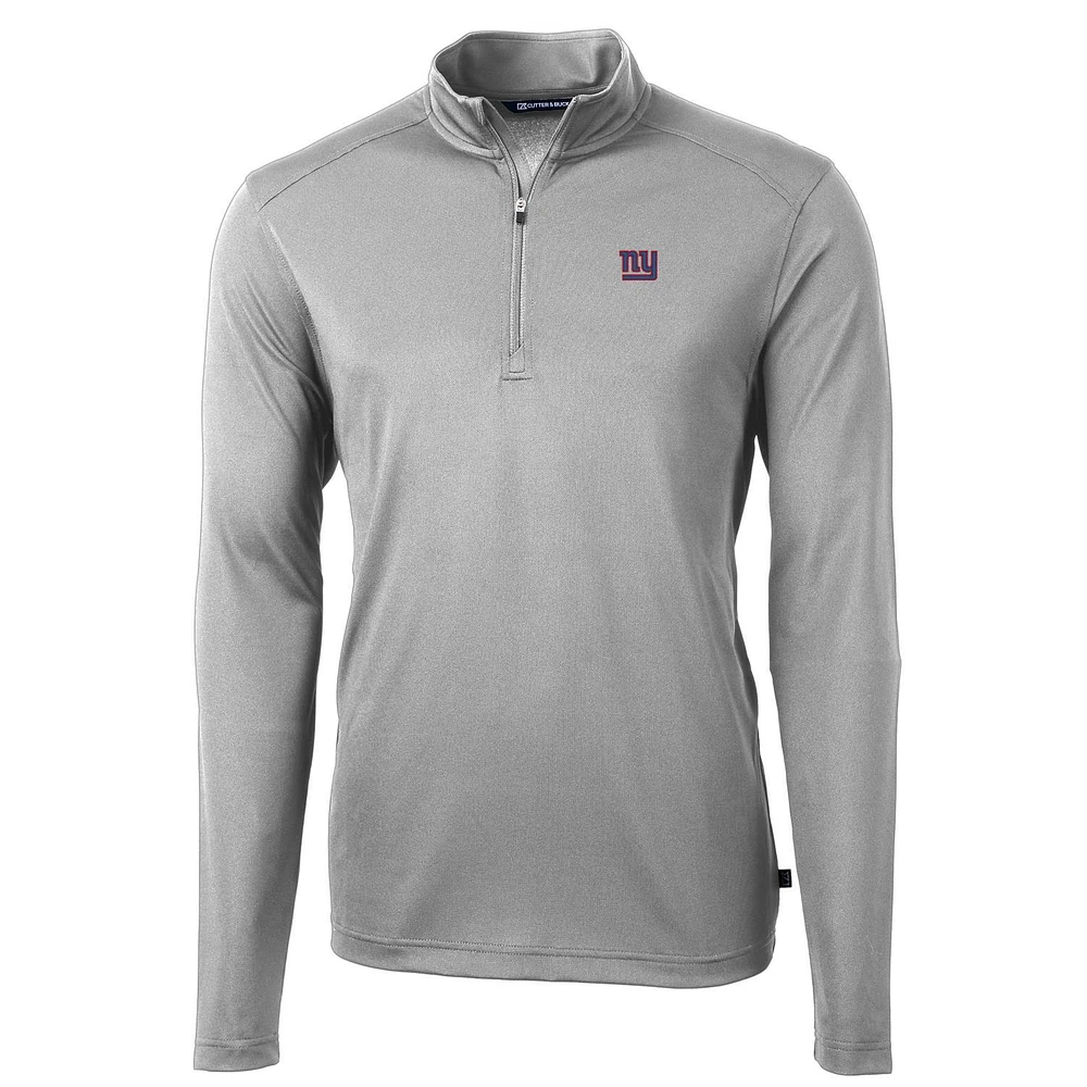 Men's Cutter & Buck Gray New York Giants Virtue Eco Pique Recycled Quarter-Zip Pullover Jacket