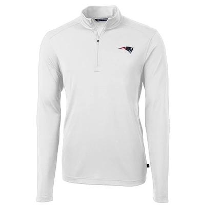Men's Cutter & Buck White New England Patriots Virtue Eco Pique Recycled Quarter-Zip Pullover Jacket