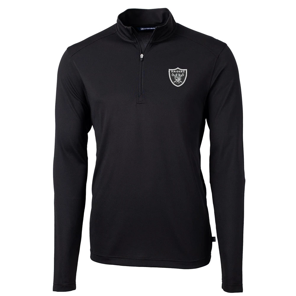 Men's Cutter & Buck Black Las Vegas Raiders Virtue Eco Pique Recycled Quarter-Zip Pullover Jacket