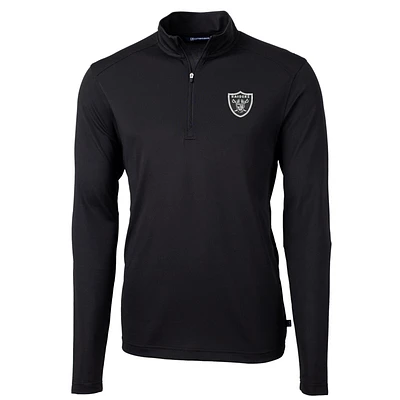 Men's Cutter & Buck Black Las Vegas Raiders Virtue Eco Pique Recycled Quarter-Zip Pullover Jacket