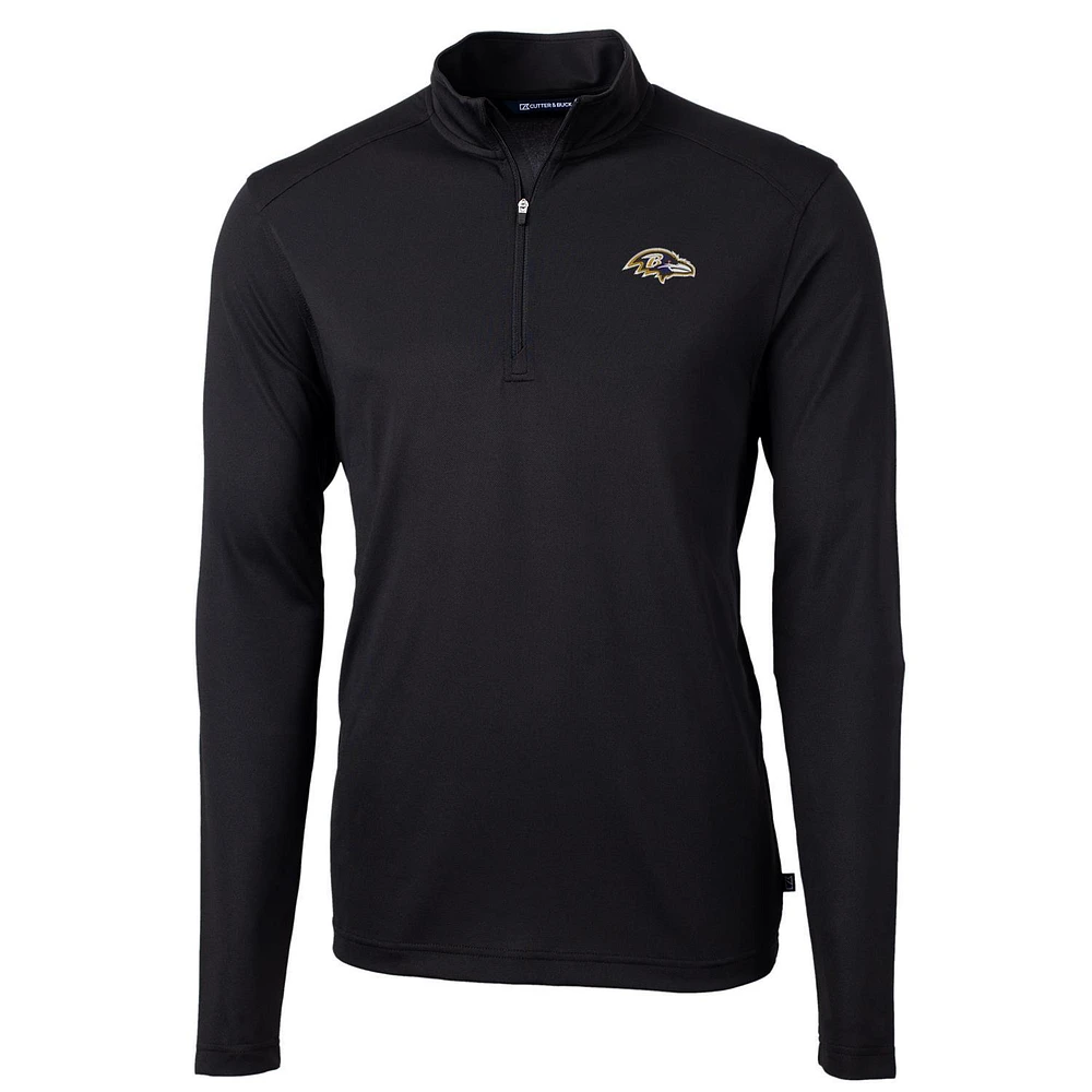 Men's Cutter & Buck Black Baltimore Ravens Virtue Eco Pique Recycled Quarter-Zip Pullover Jacket