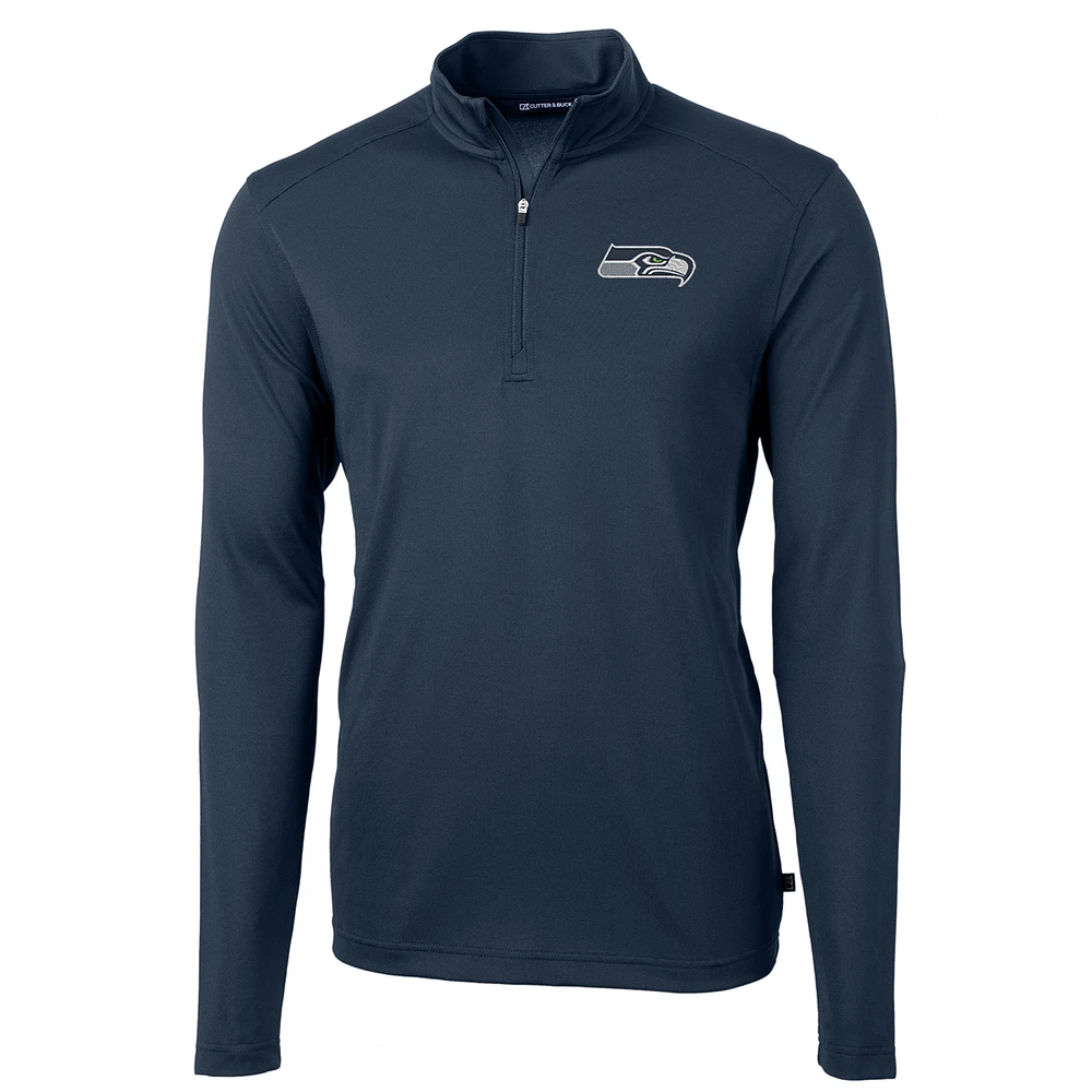 Men's Cutter & Buck College Navy Seattle Seahawks Virtue Eco Pique Recycled Quarter-Zip Pullover Jacket
