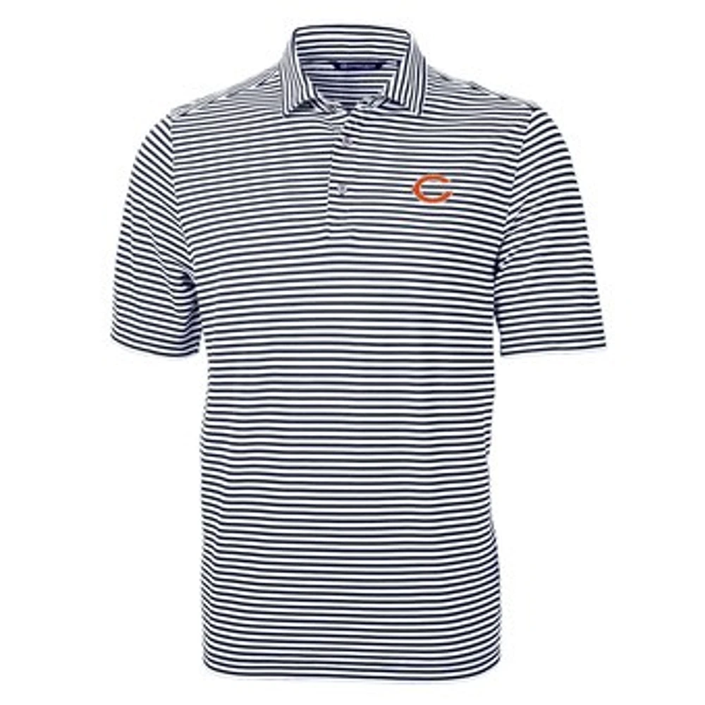 Men's Cutter & Buck Navy Chicago Bears Virtue Eco Pique Stripe Recycled Polo