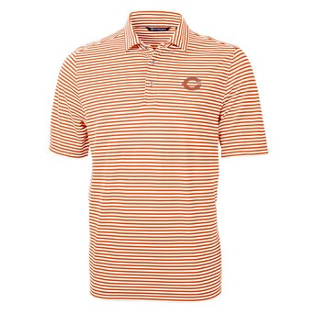 Men's Cutter & Buck Orange Chicago Bears Virtue Eco Pique Stripe Recycled Polo