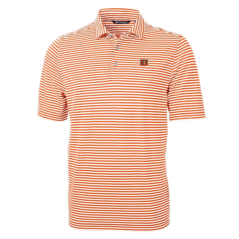 Men's Cutter & Buck Orange Cincinnati Bengals Virtue Eco Pique Stripe Recycled Polo