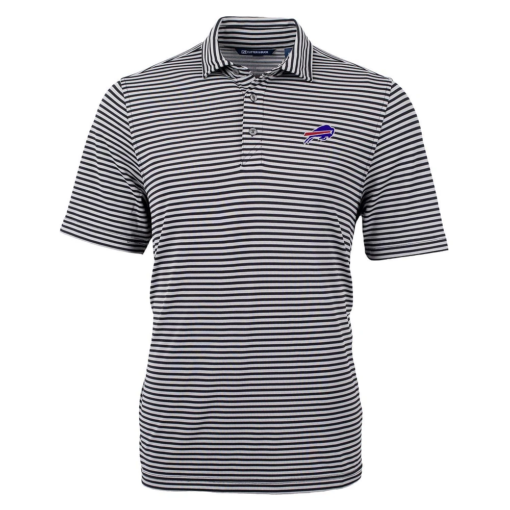 Men's Cutter & Buck Black Buffalo Bills Virtue Eco Pique Stripe Recycled Polo