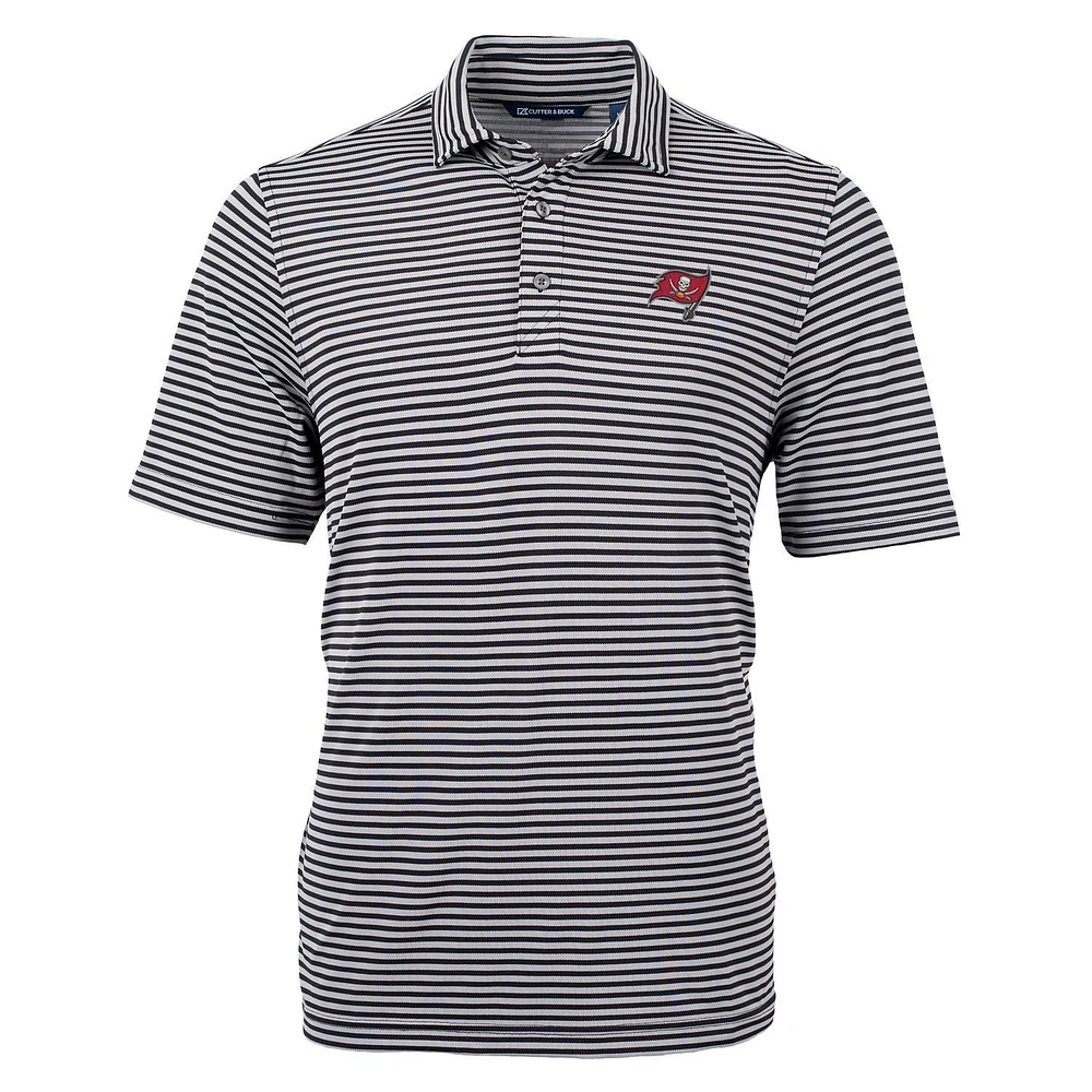 Men's Cutter & Buck Black Tampa Bay Buccaneers Virtue Eco Pique Stripe Recycled Polo