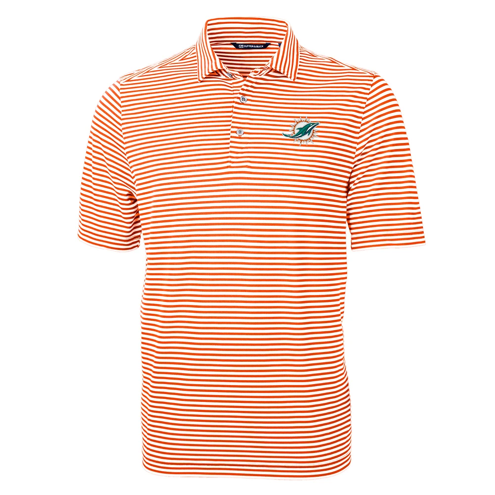 Men's Cutter & Buck Orange Miami Dolphins Virtue Eco Pique Stripe Recycled Polo
