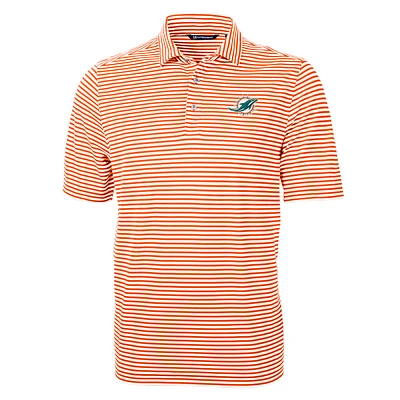 Men's Cutter & Buck Orange Miami Dolphins Virtue Eco Pique Stripe Recycled Polo