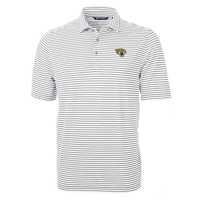 Men's Cutter & Buck Gray Jacksonville Jaguars Virtue Eco Pique Stripe Recycled Polo