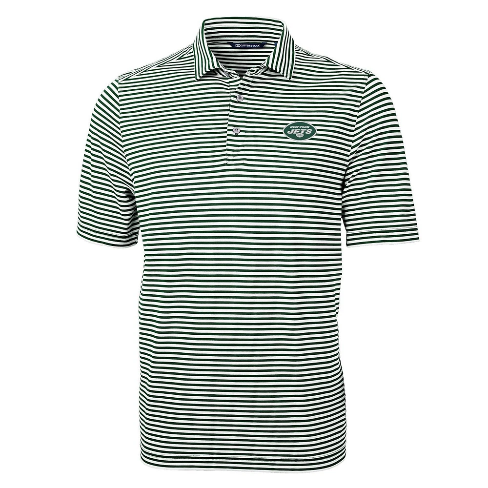 Men's Cutter & Buck Green New York Jets Virtue Eco Pique Stripe Recycled Polo