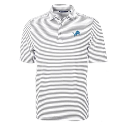 Men's Cutter & Buck Gray Detroit Lions Virtue Eco Pique Stripe Recycled Polo
