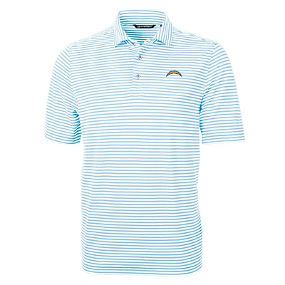 Men's Cutter & Buck Light Blue Los Angeles Chargers Virtue Eco Pique Stripe Recycled Polo