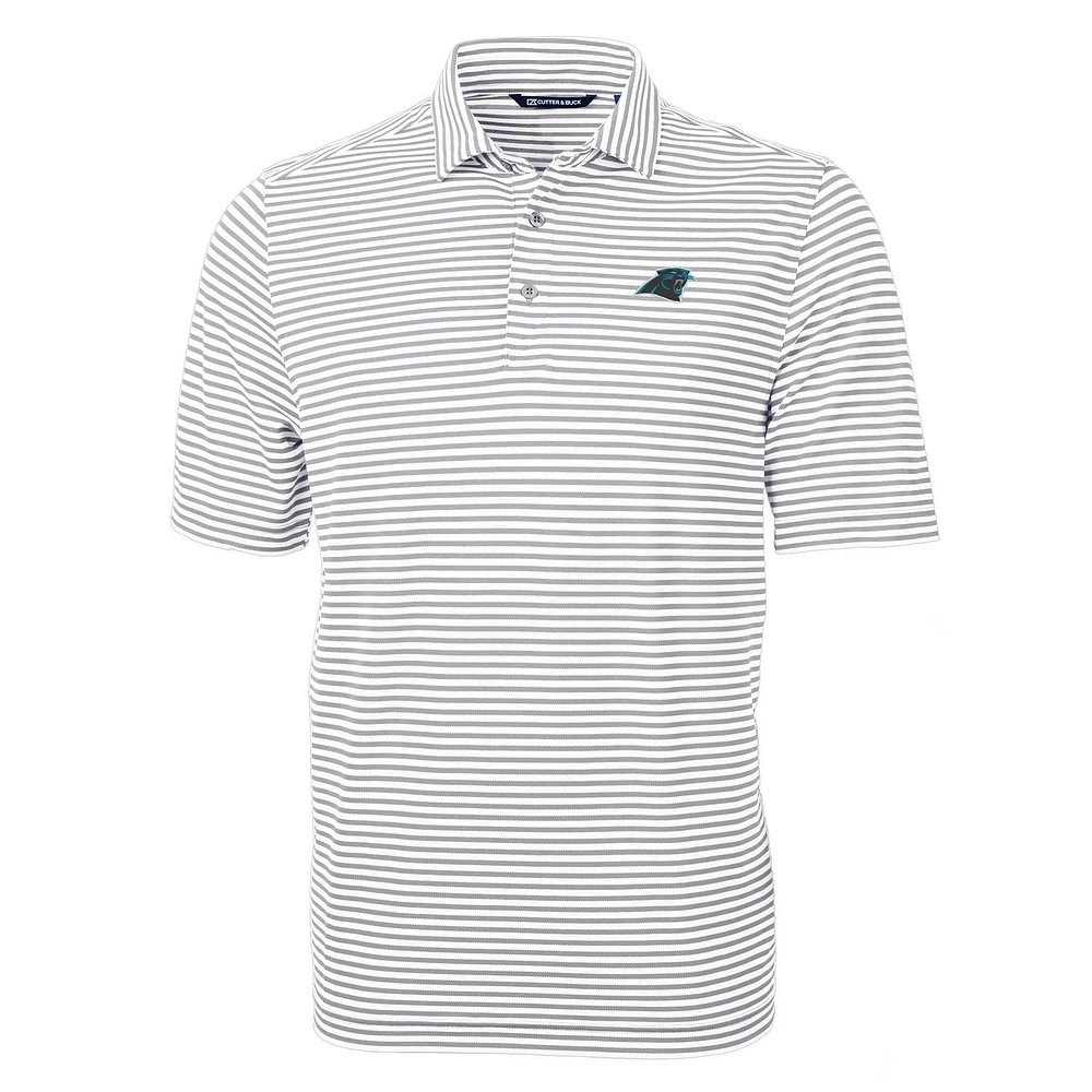 Men's Cutter & Buck Gray Carolina Panthers Virtue Eco Pique Stripe Recycled Polo