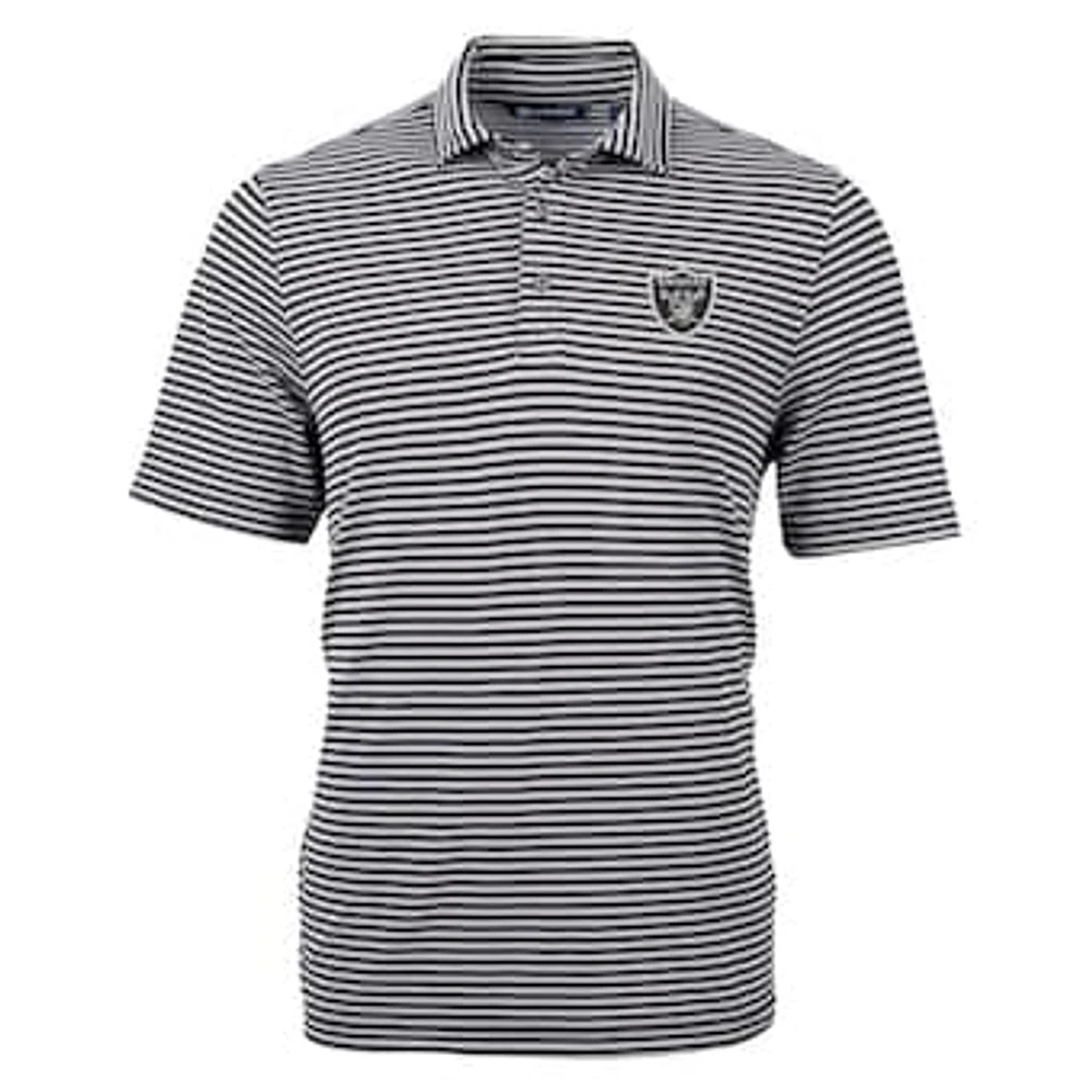 Men's Cutter & Buck Black Las Vegas Raiders Virtue Eco Pique Stripe Recycled Polo
