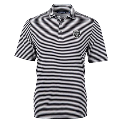 Men's Cutter & Buck Black Las Vegas Raiders Virtue Eco Pique Stripe Recycled Polo