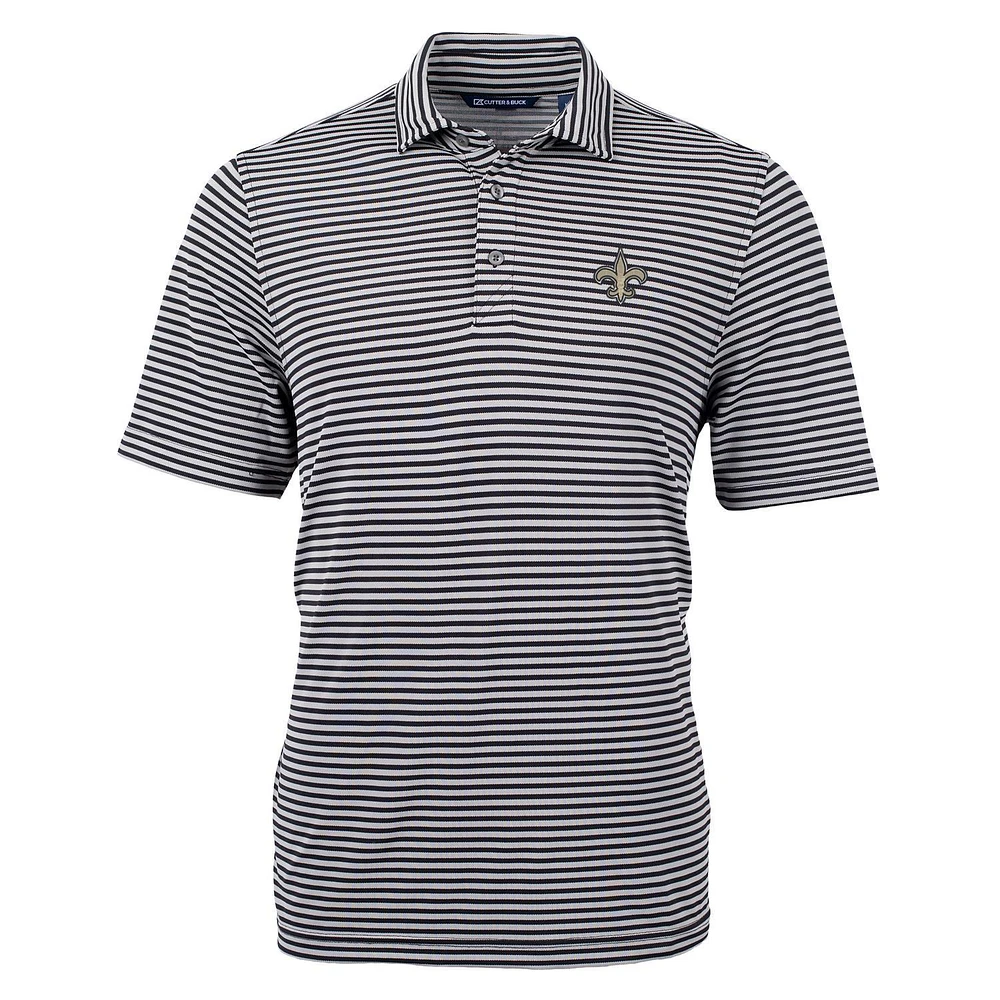 Men's Cutter & Buck Black New Orleans Saints Virtue Eco Pique Stripe Recycled Polo