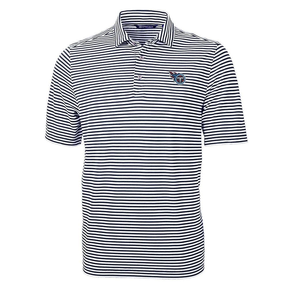 Men's Cutter & Buck Navy Tennessee Titans Virtue Eco Pique Stripe Recycled Polo