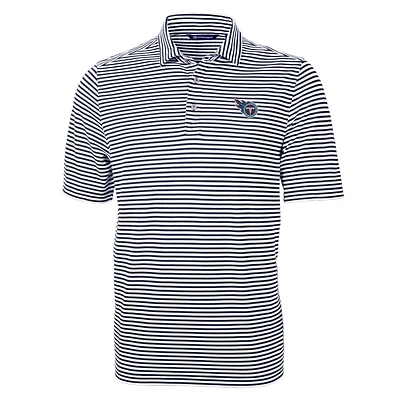 Men's Cutter & Buck Navy Tennessee Titans Virtue Eco Pique Stripe Recycled Polo