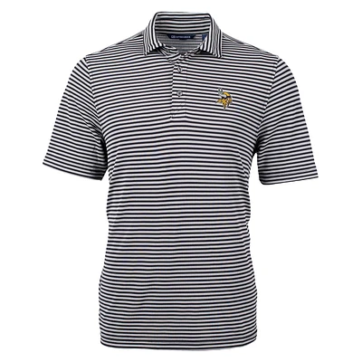 Men's Cutter & Buck Black Minnesota Vikings Virtue Eco Pique Stripe Recycled Polo