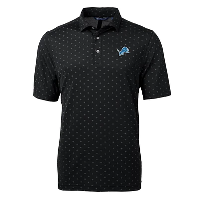 Men's Cutter & Buck Black Detroit Lions Virtue Eco Pique Tile Print Polo