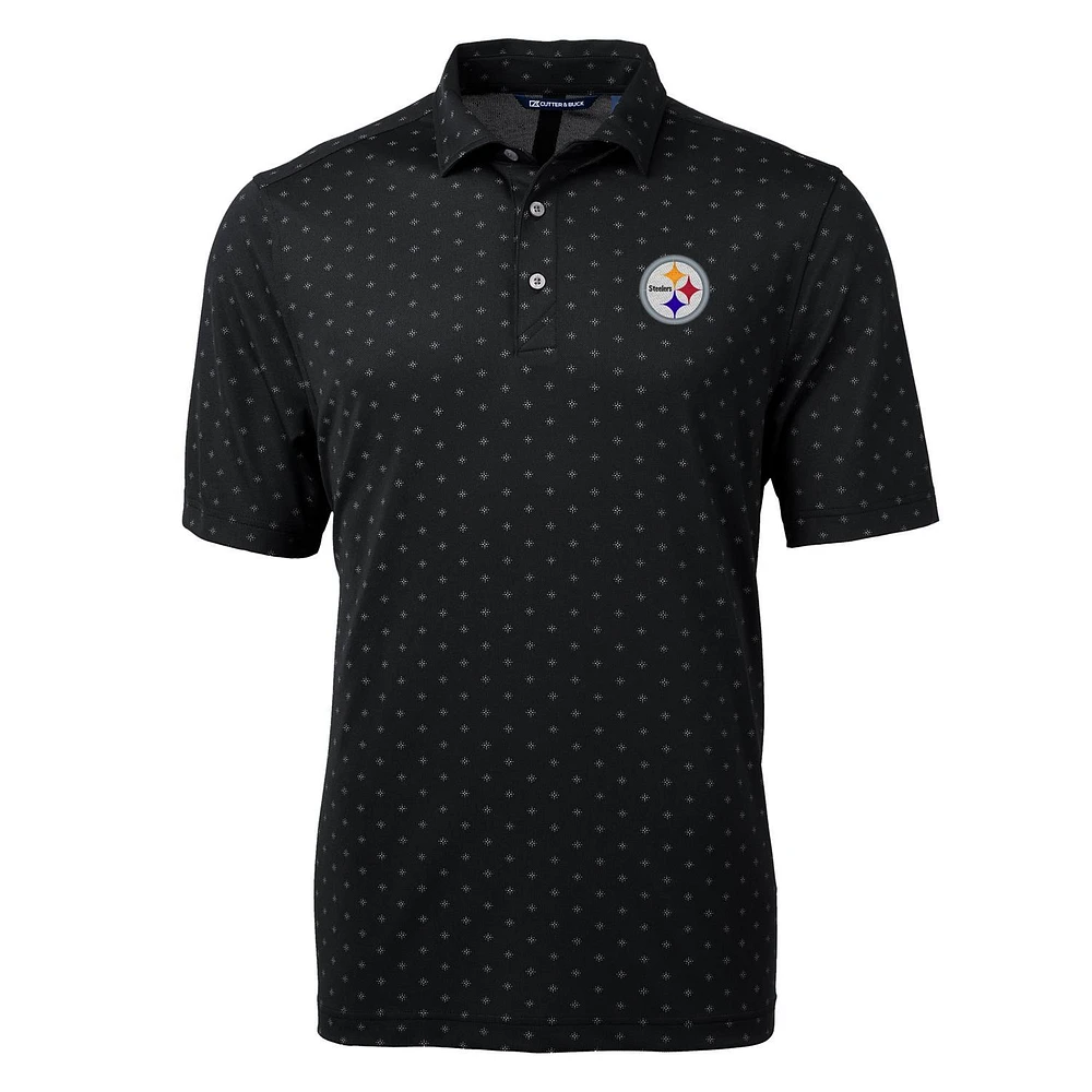 Men's Cutter & Buck Black Pittsburgh Steelers Virtue Eco Pique Tile Print Polo