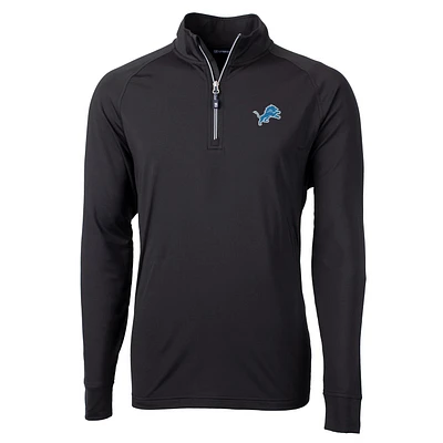 Men's Cutter & Buck Black Detroit Lions Big Tall Adapt Eco Knit Quarter-Zip Pullover Jacket