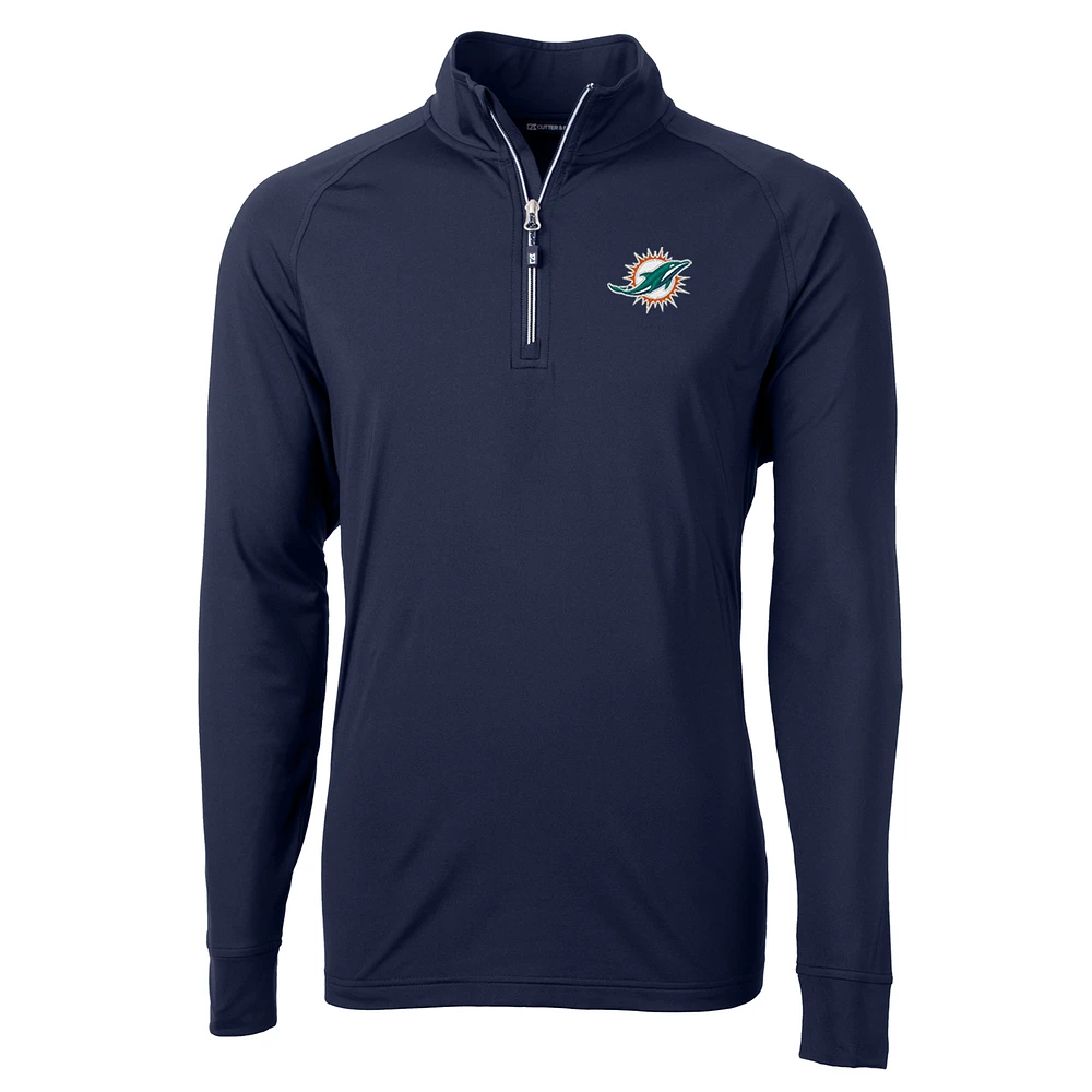Men's Cutter & Buck Navy Miami Dolphins Big Tall Adapt Eco Knit Quarter-Zip Pullover Jacket