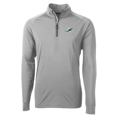 Men's Cutter & Buck Gray Miami Dolphins Big & Tall Adapt Eco Knit Quarter-Zip Pullover Jacket