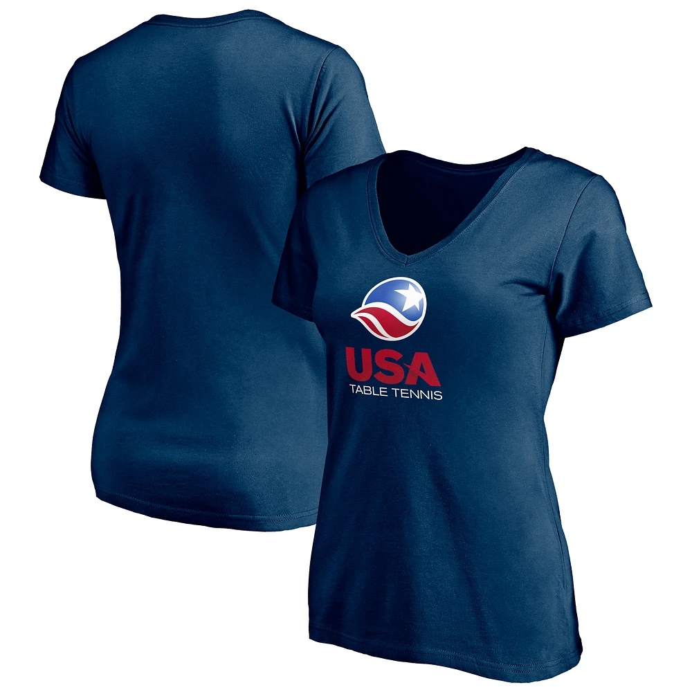 Women's Navy USA Table Tennis U.S. Olympics Core Primary Logo V-Neck T-Shirt