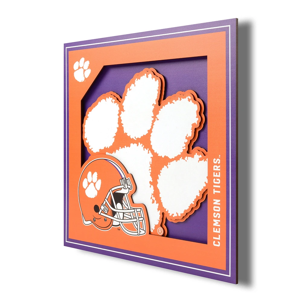 Clemson Tigers 12'' x 12'' 3D Logo Wall Art